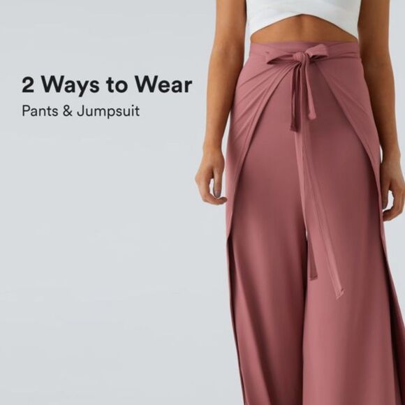 Halara High Waisted Tie Front Split Hem Palazzo Wide Leg Flowy PANT XS NWOT - Picture 3 of 16